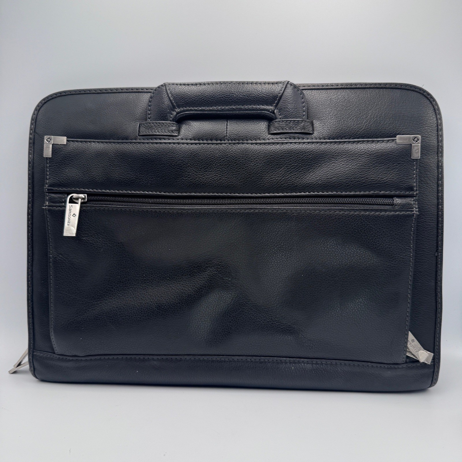 Samsonite Black Faux Leather Laptop Briefcase Sleeve Retractable Handle Bag