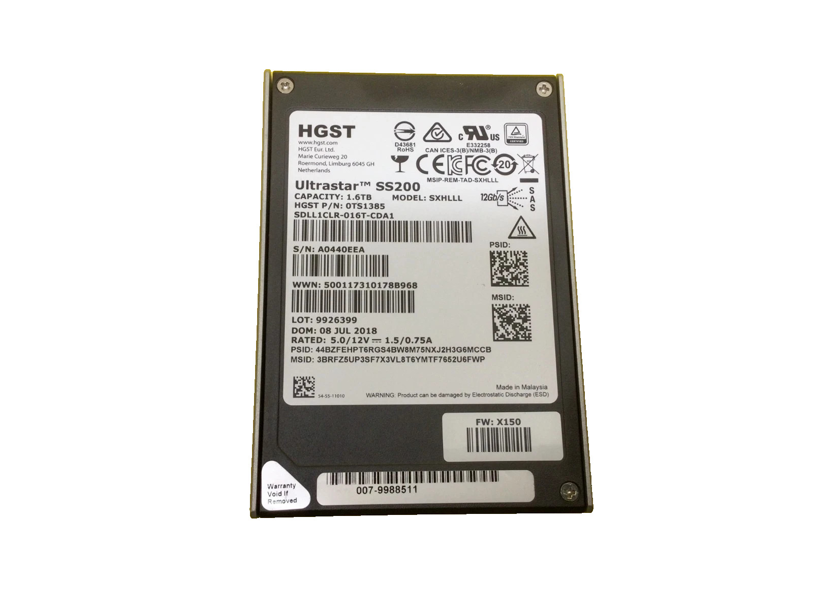 SDLL1CLR-016T-CDA1 HGST Ultrastar SS200 1.6TB SAS 2.5" Solid State Drive