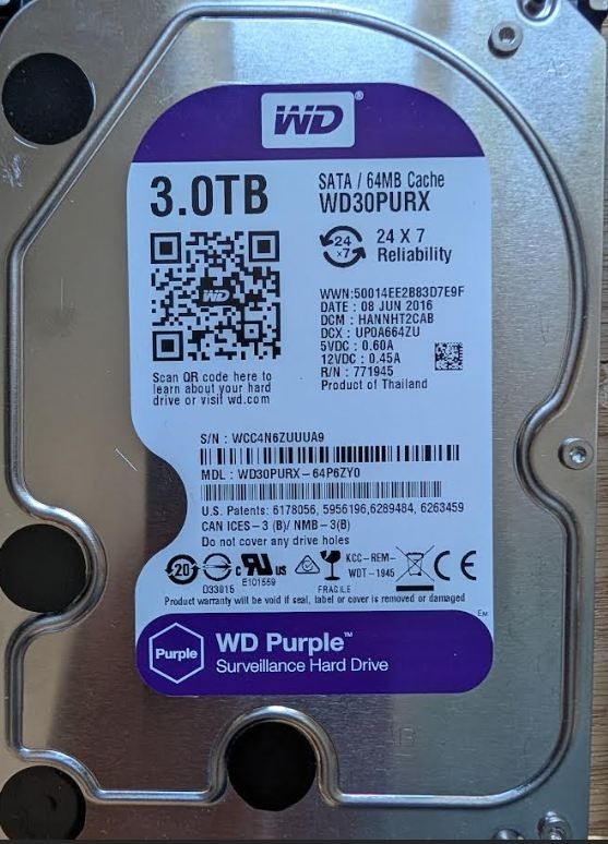 WESTERN DIGITAL purple 3 tb wd30purx - PASSED SCAN REPORT - USED