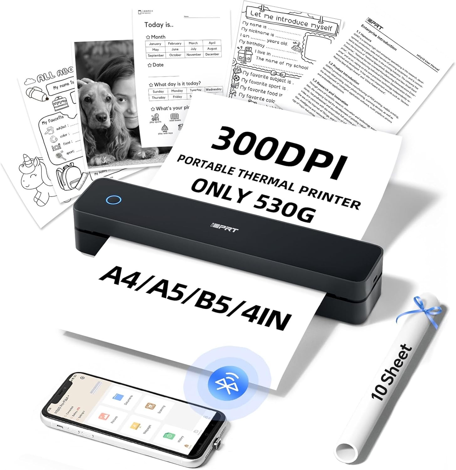 iDPRT A4 Portable Printer Thermal Wireless Bluetooth Printers for Travel Inkless