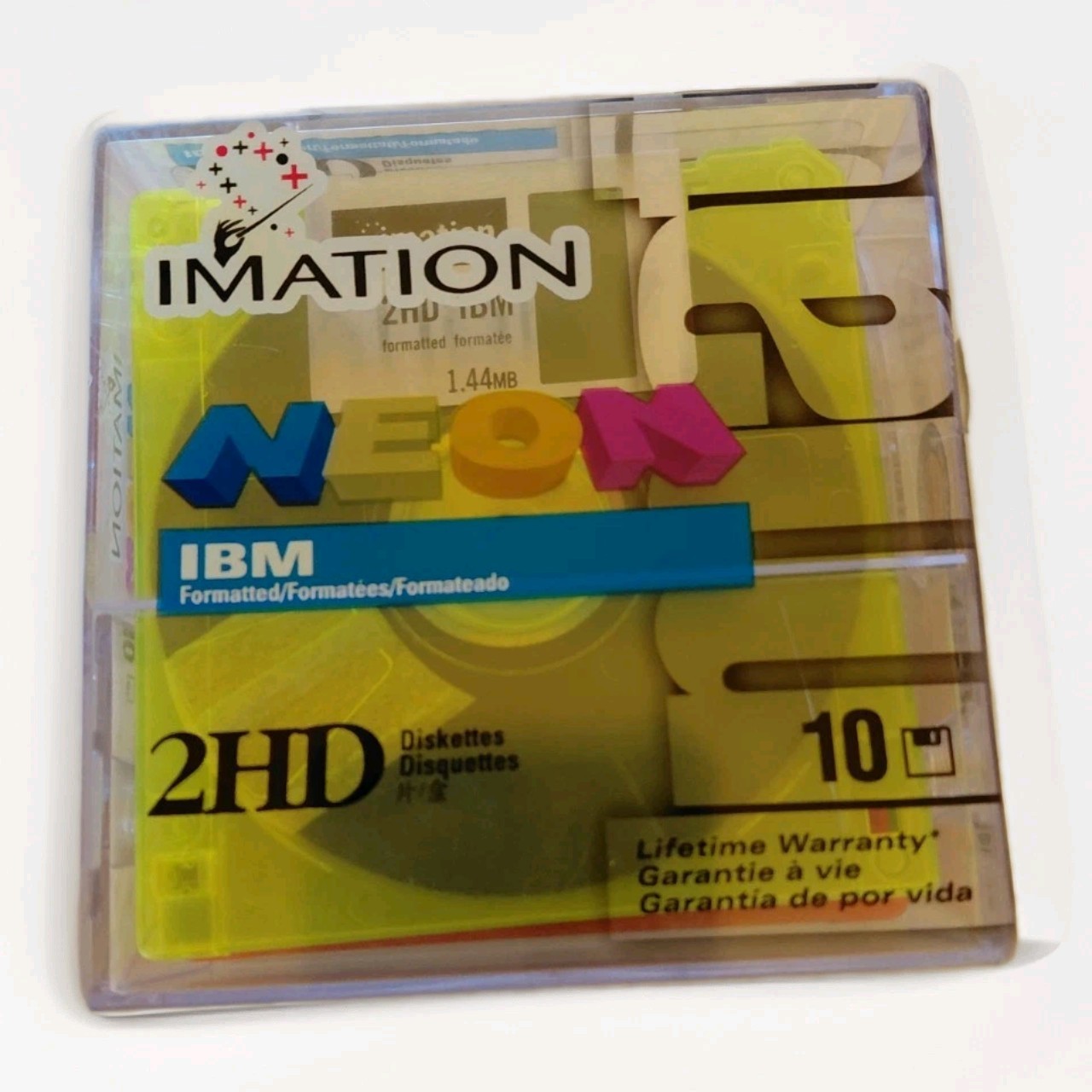 Imation Neon Colors 10 Pack 3.5" Floppy Diskettes Double Sided,1.44 Mb NEW