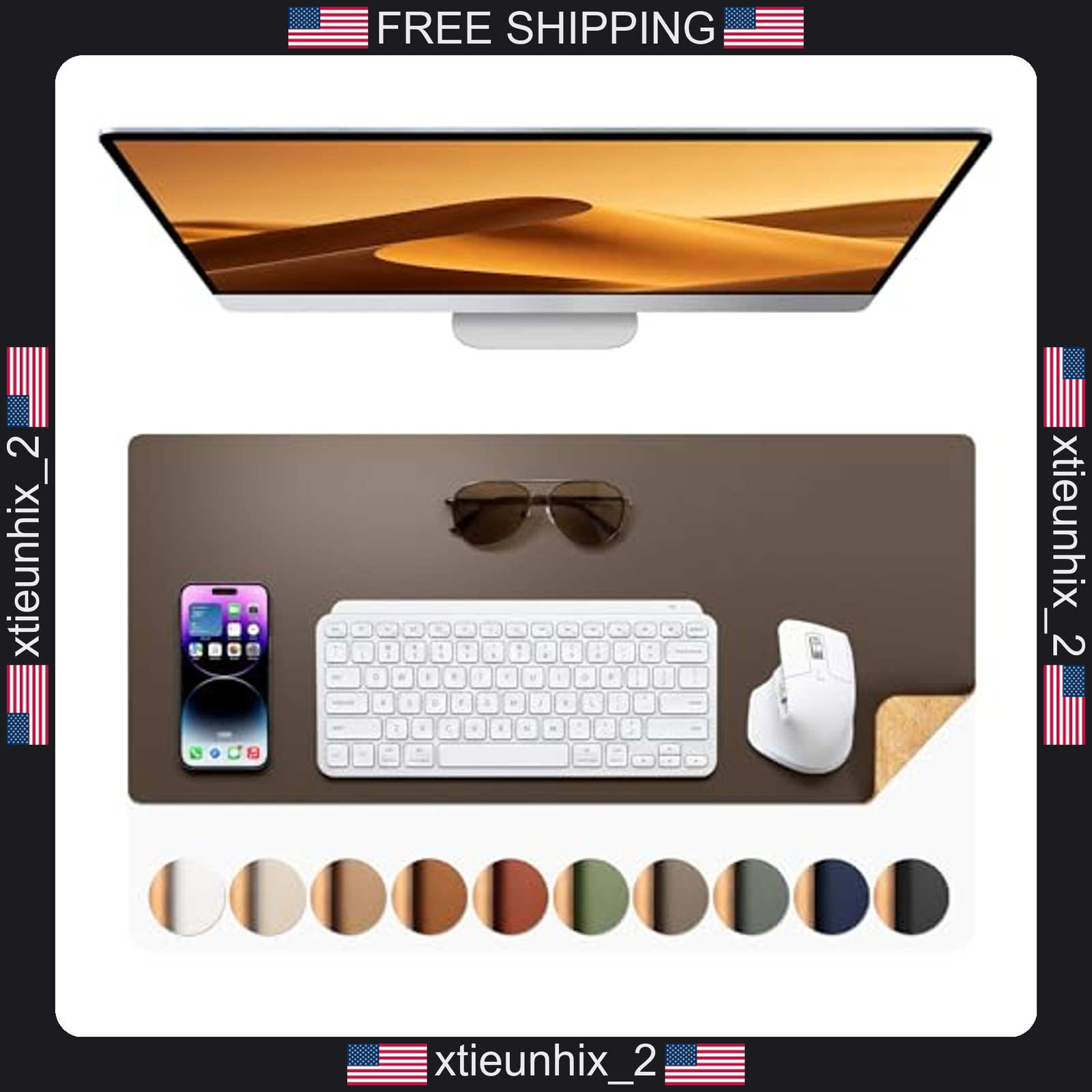 Desk Mat Cork & Leather Reversible 25.6x13.7 Inches Office/Home Protector