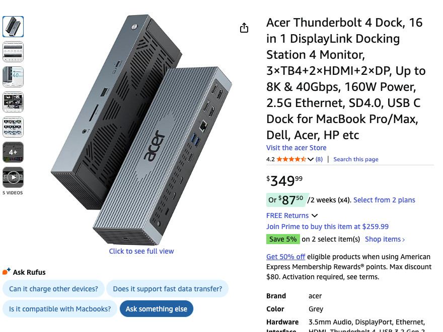 New Acer Thunderbolt ODK490 with AC ADAPTER 16 in 1 Docking Station 