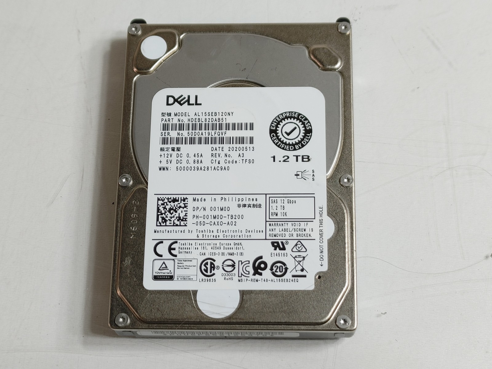Lot of 2 Toshiba Dell AL15SEB120NY 1.2 TB SAS 3 2.5 in Enterprise Hard Drive