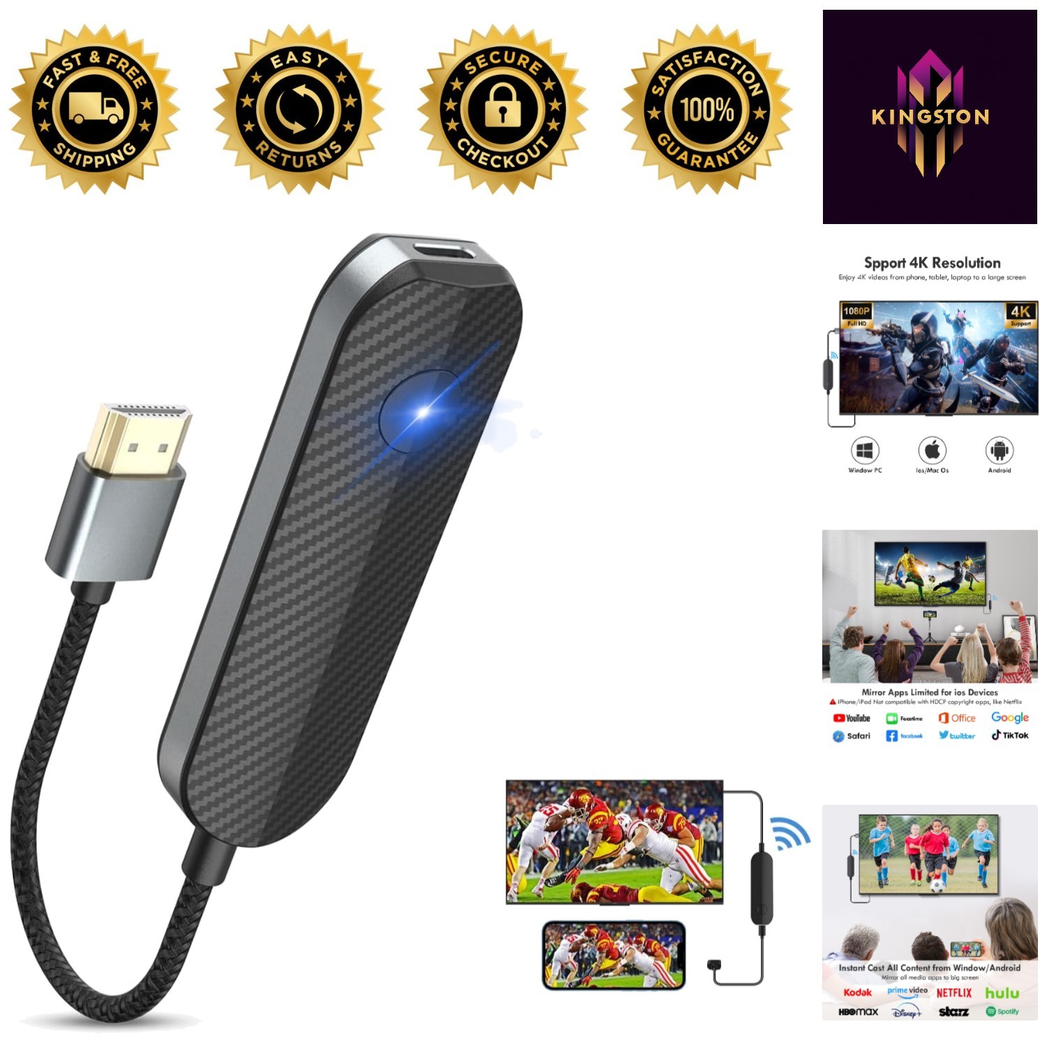 Wireless 4K HDMI Adapter - Stream Movies & Shows from Any Device Effortlessly