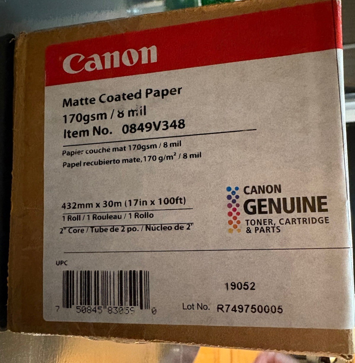 Canon 8 mil Matte Coated Paper 170 gsm - 17" x 100´ 2" CORE