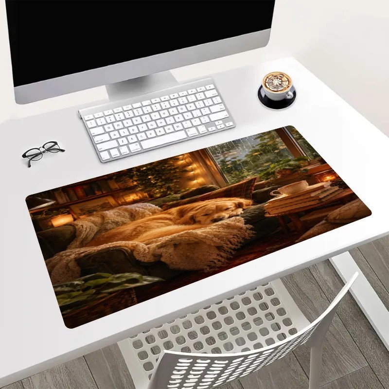 Cozy Golden Retriever Mouse Pad 24x14in Large Desk Mat Reading Nook Decor