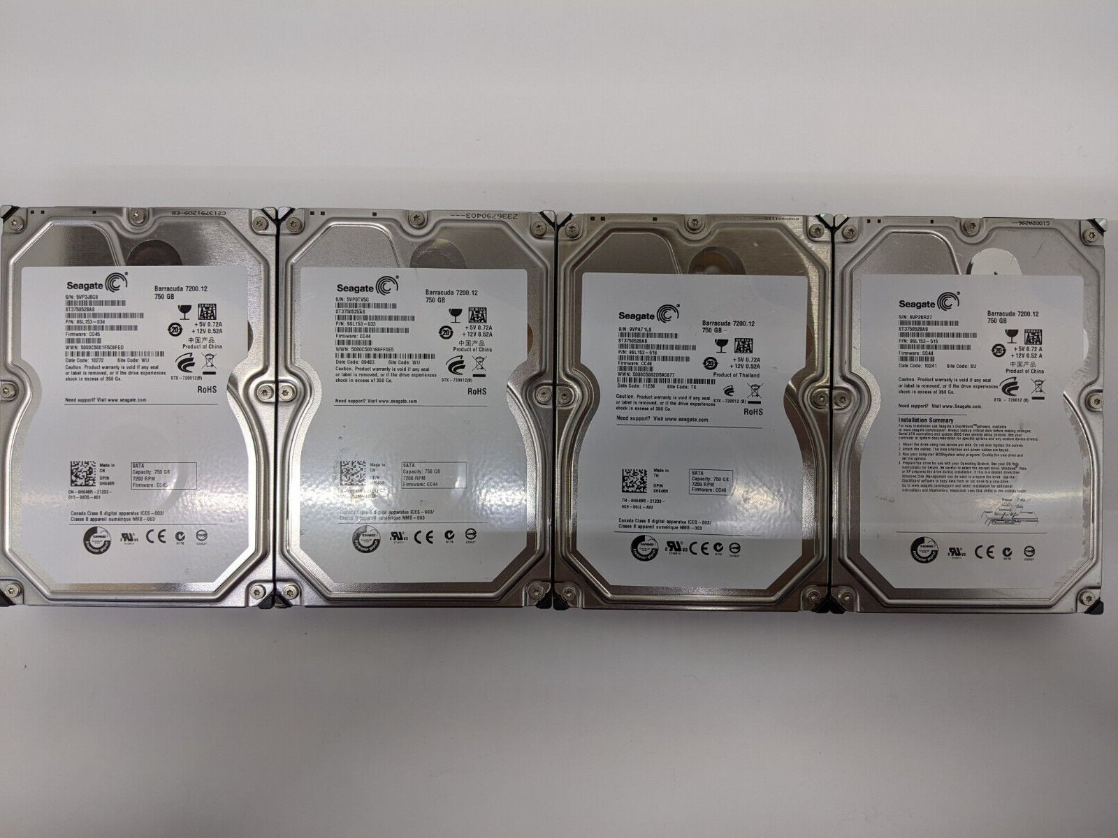 LOT OF 4 Seagate Barracuda 750GB HDD 3.5" ST3750528AS