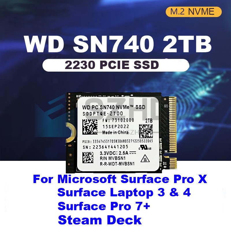 NEW WD 2TB M.2 2230 SSD NVMe PCIe4x4 PC SN740 For Microsoft Surface Pro X 9