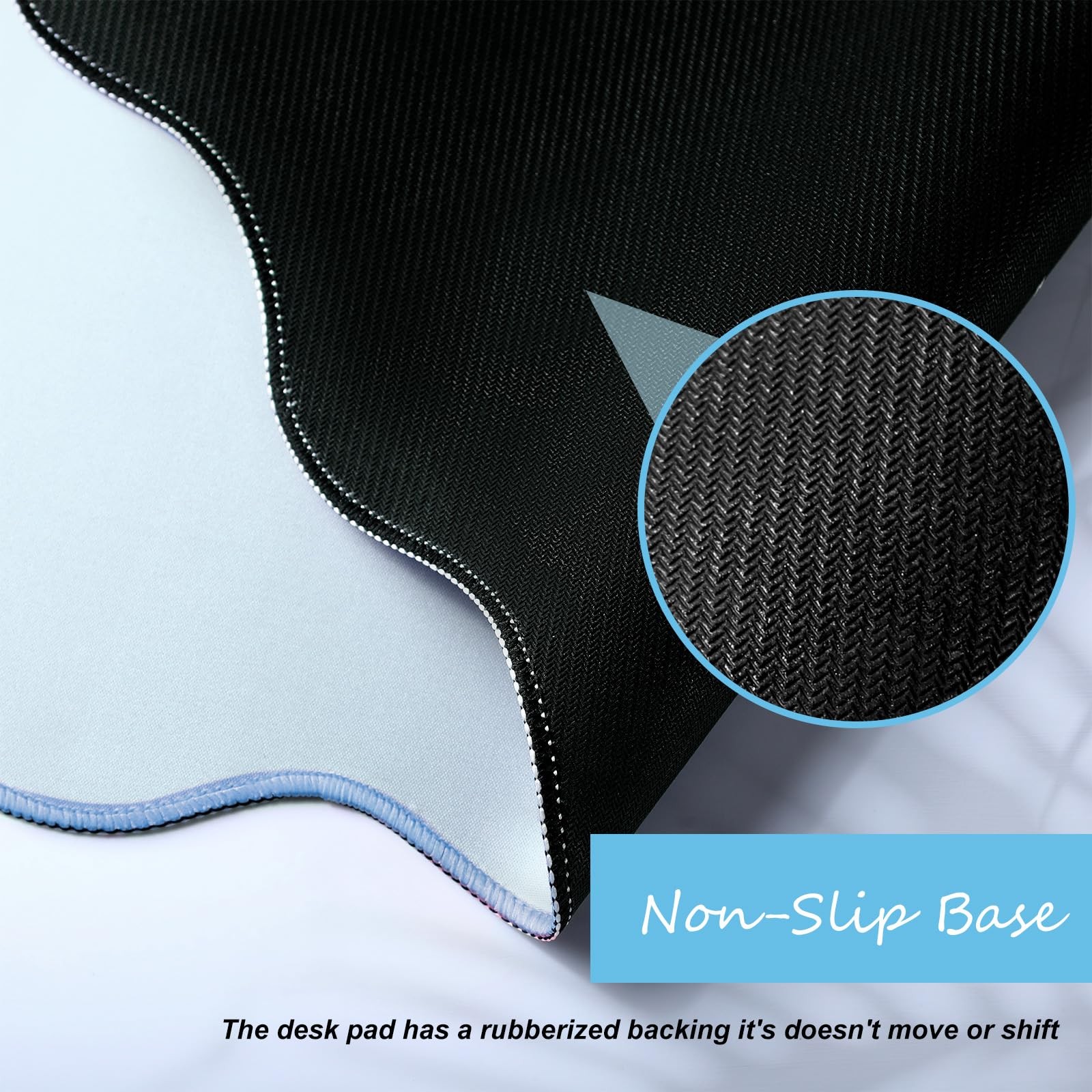 Blue Scalloped Desk Mat Waterproof 31.5 x 15.8 Inches Large Mouse Pad Mat