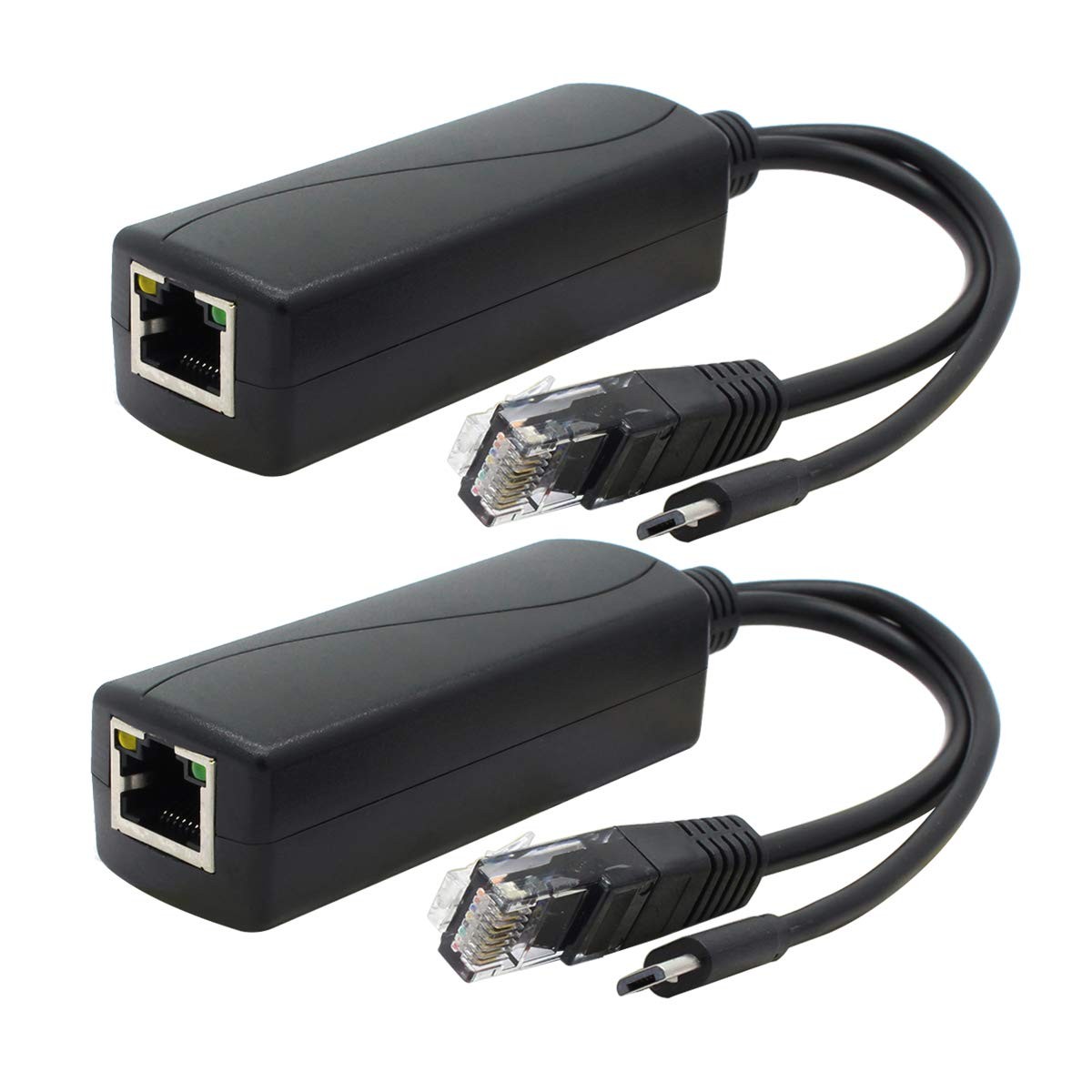 2-Pack Gigabit PoE Splitter, 48V to 5V 2.4A Micro USB Ethernet Adapter, with ...