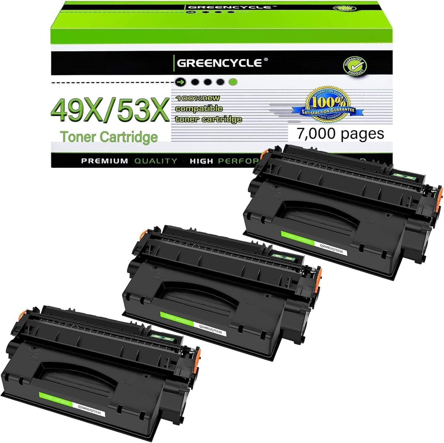 Greencycle 3PK Q5949X Toner Cartridge Compatible with HP 49X 53X NEW