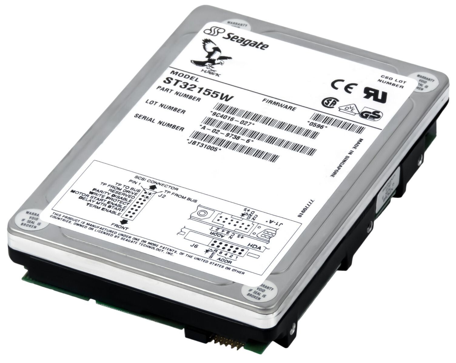 HARD DRIVE SEAGATE HAWK XL ST32155W 2.1GB 5.4K SCSI 3.5''