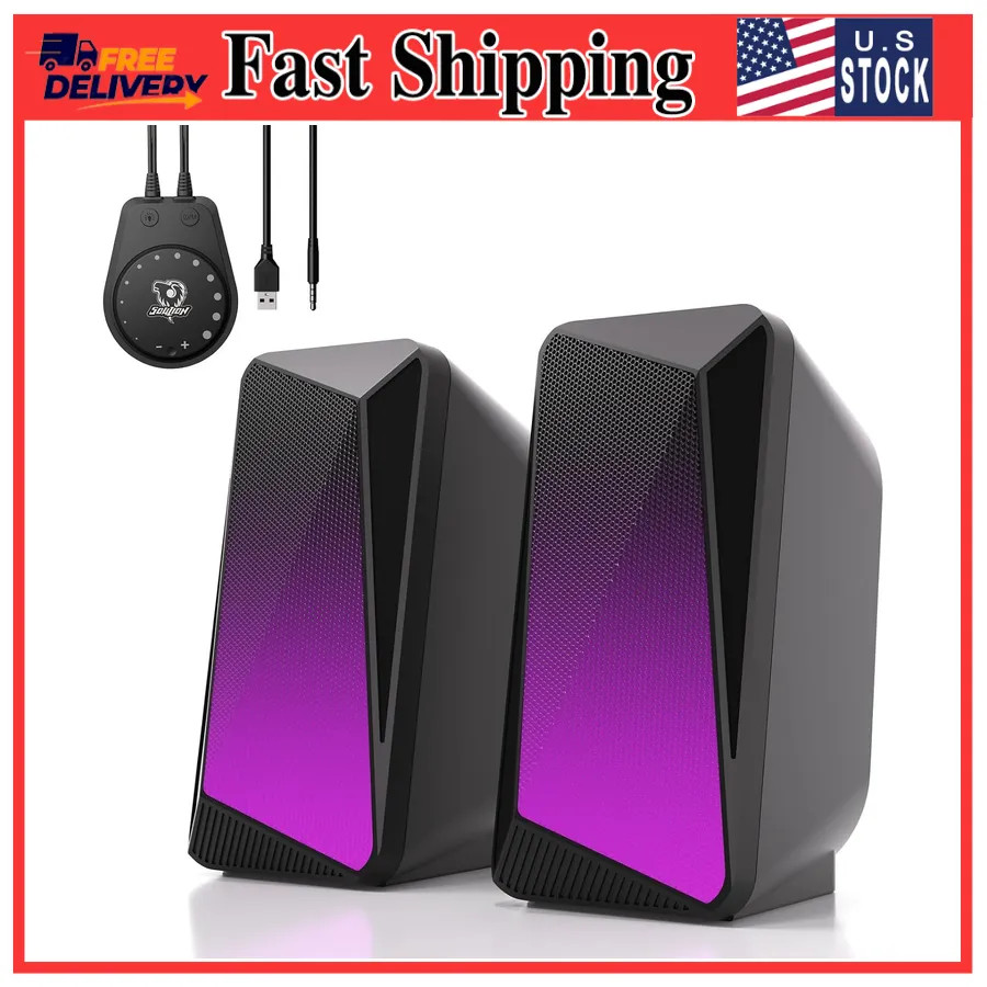 Soulion C30 USB Powered Computer Speakers LED Bluetooth 3.5mm AUX Desktop Gaming