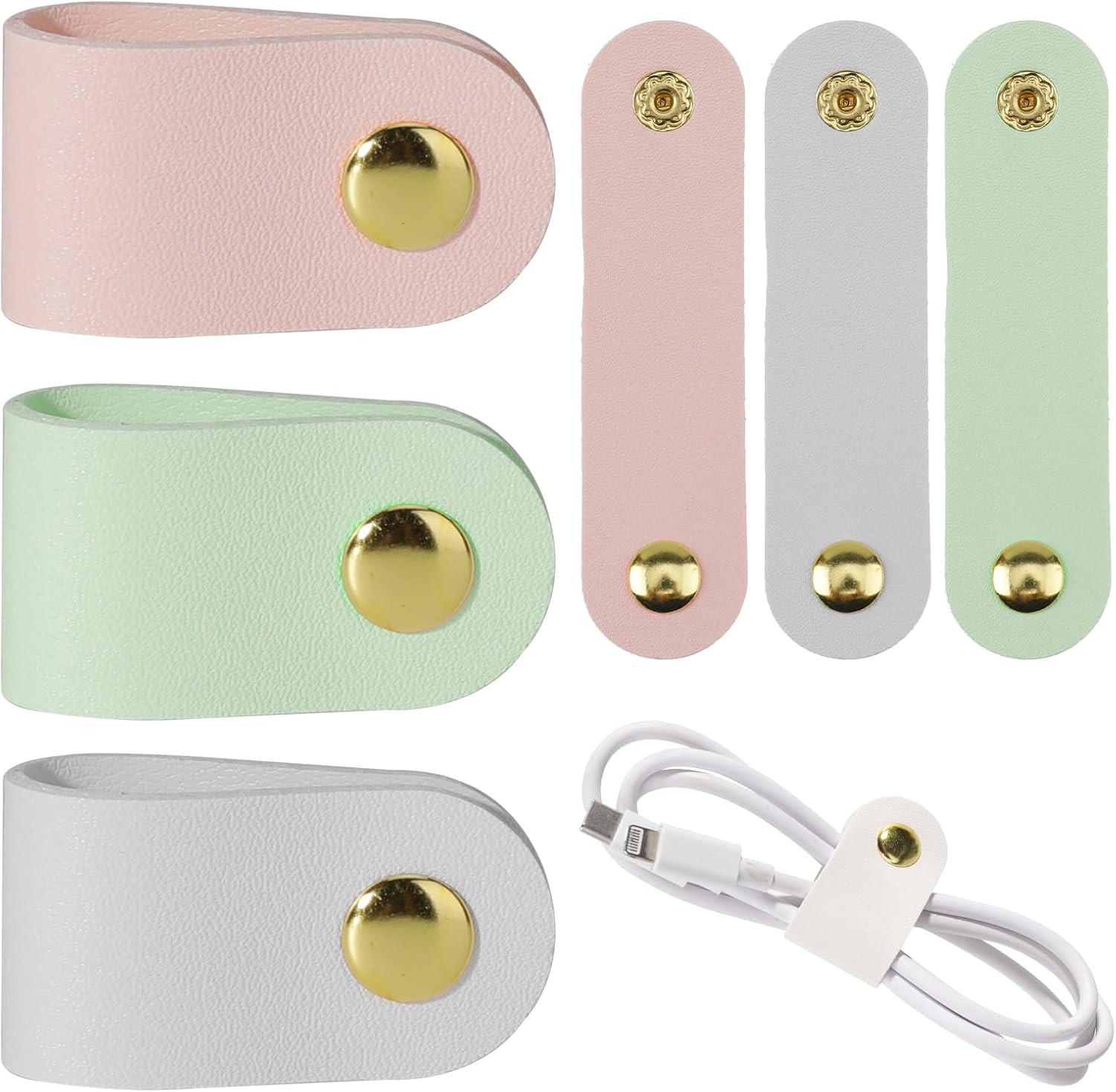 6pcs Leather Cord Organizer Reusable Cable Straps PU Leather Cable Organizer