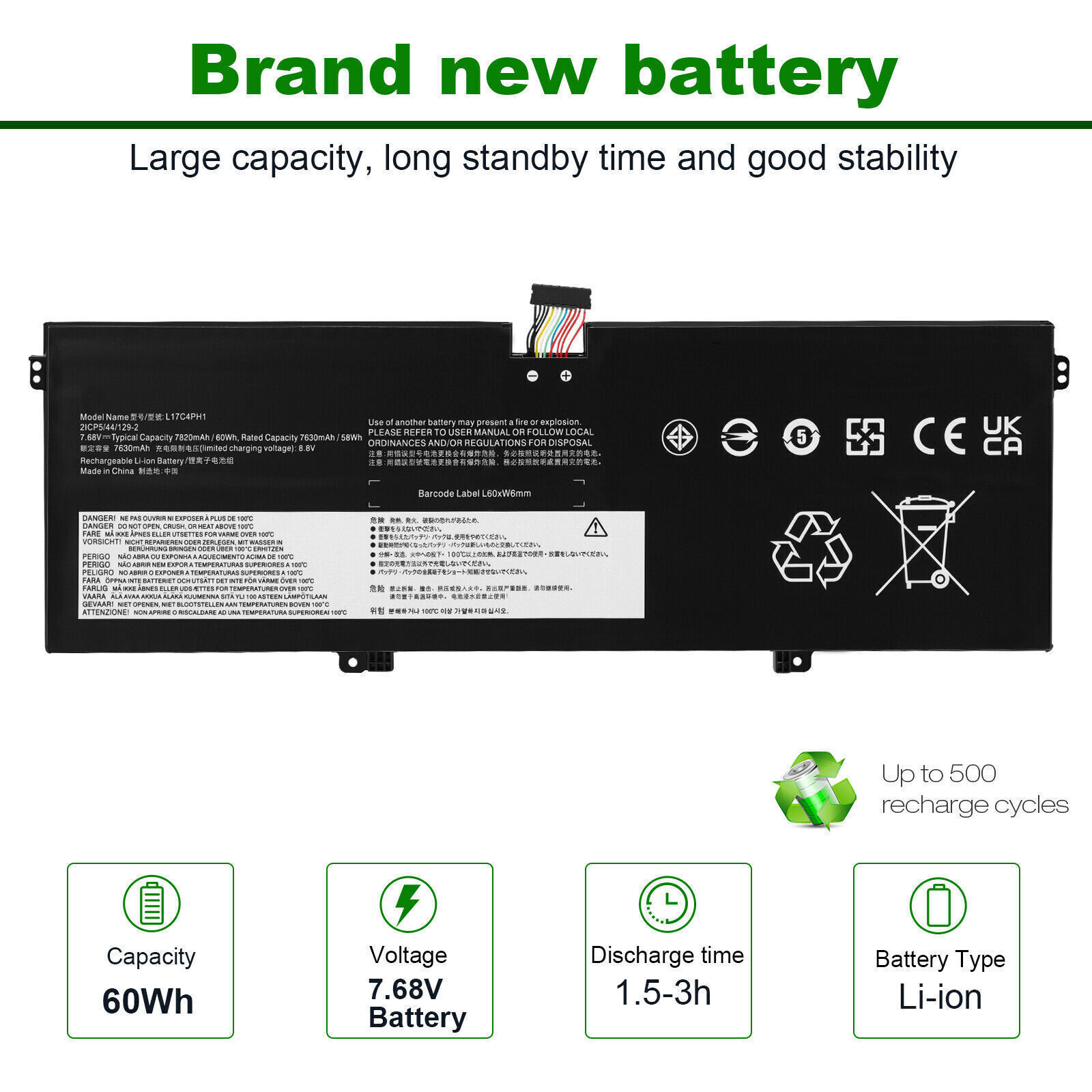 60Wh New Battery L17C4PH1 For Lenovo Yoga 7 Pro-131KB C930-13IKB L17M4PH1