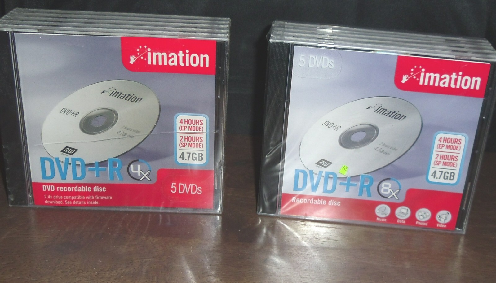 LOT OF 2 SETS NEW IMATION DVD + R RECORDABLE DISC 8X & 4X 10 DISC TOTAL (5)