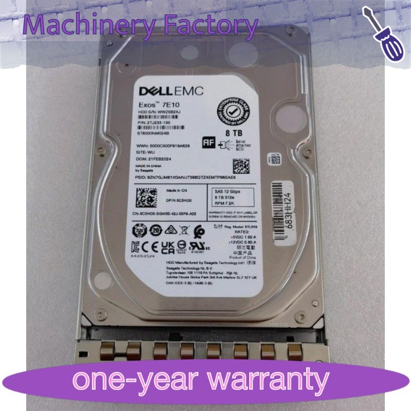 1PCS New 0C5HD0 C5HD0 Dell EMC 8TB SAS 12G 7.2K 512e 3.5'' Hard Drive HDD G14 K