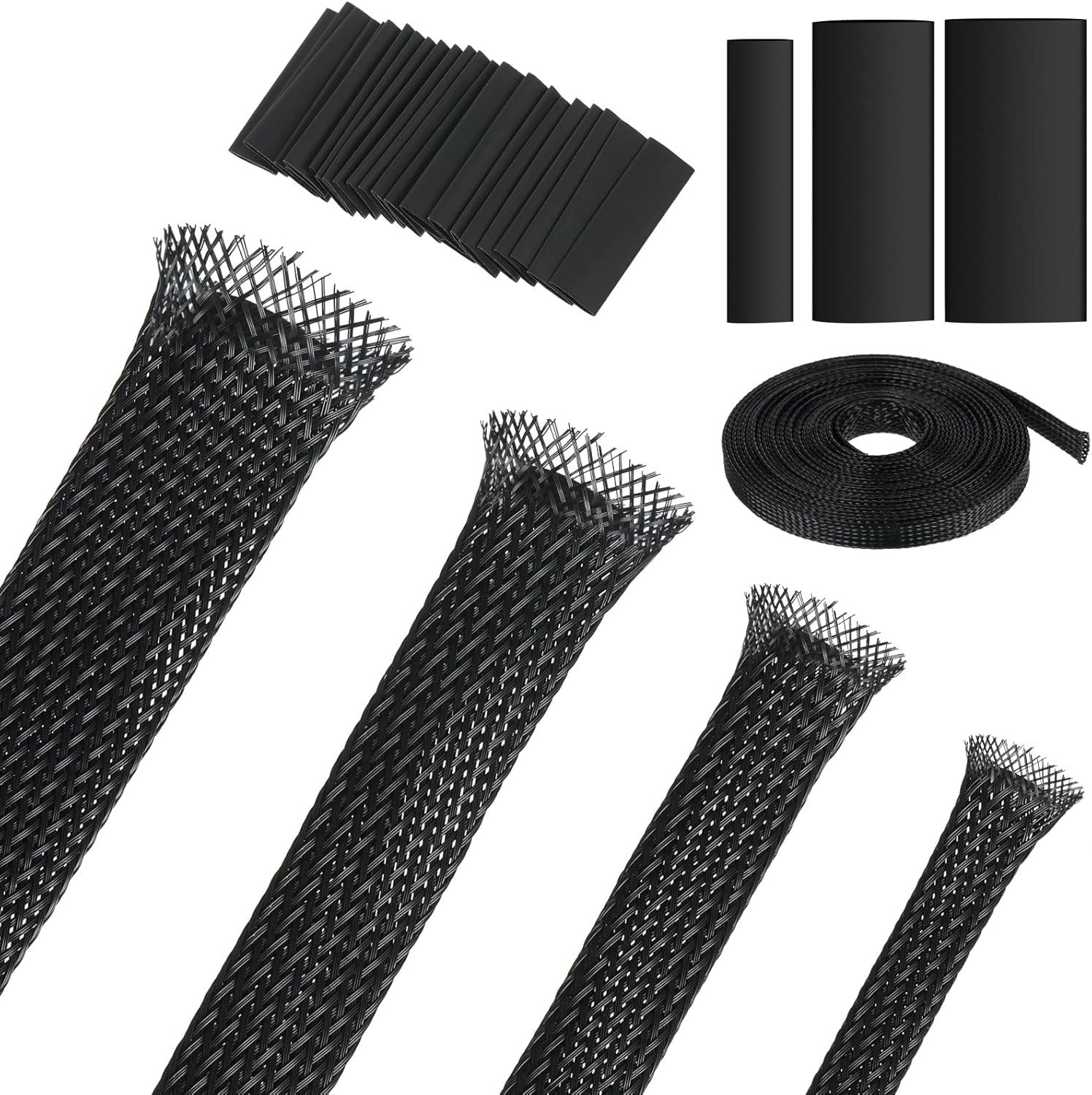 65.6 Ft Expandable Braided Cable Sleeve Multi Size Braided Wire Sleeve with 120