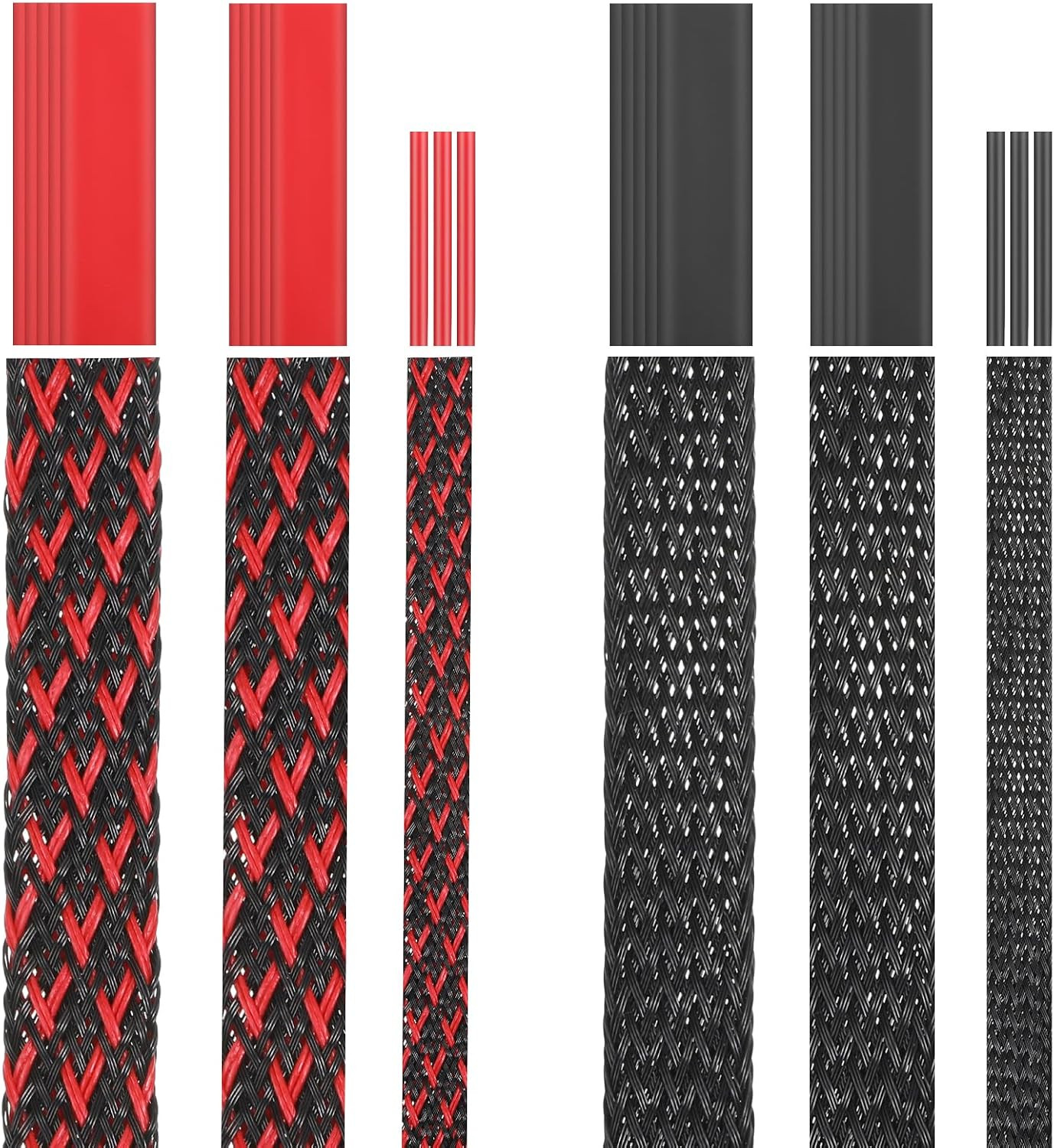 6 Roll 96Ft Wire Loom Braided Cable Sleeve with 127 Pcs Tube Heat Shrinkable