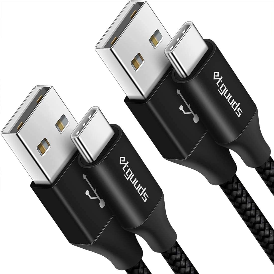 etguuds USB to C Cable 2ft, 2-Pack A Type C Charger Black 