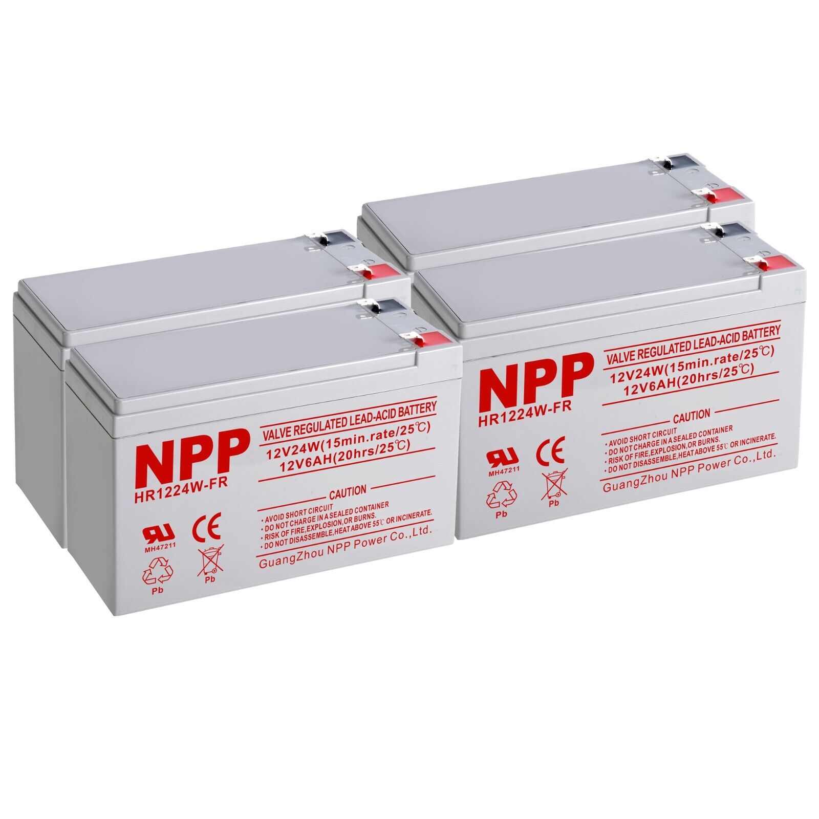 NPP HR1224W (4Pcs) 24Watts / Cell 12V High Rate lead Acid UPS Battery 6Ah 6.5Ah