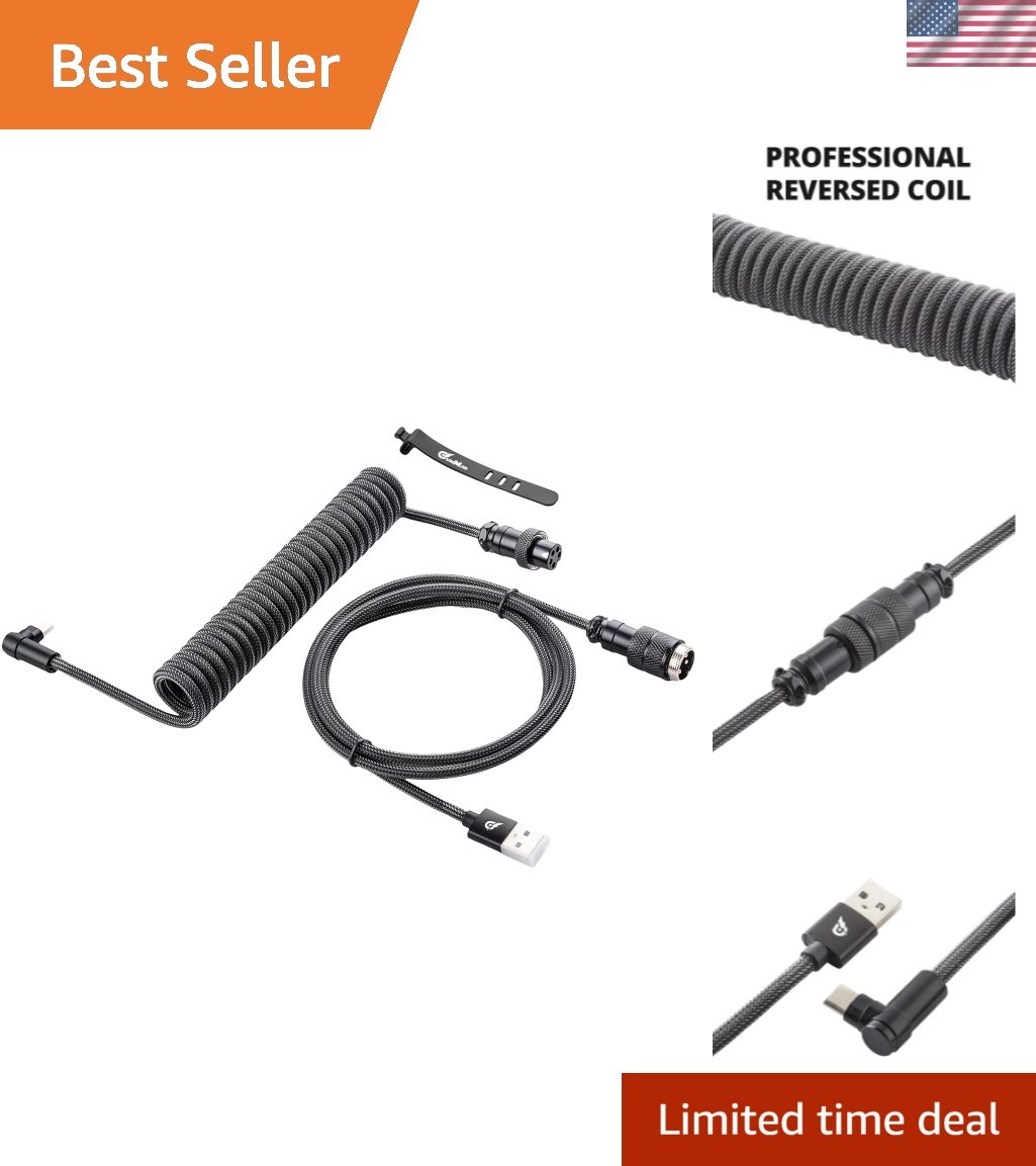 Sleek 1.5M Angled USB C to USB-A Cable for Gaming Keyboards - Carbon Black