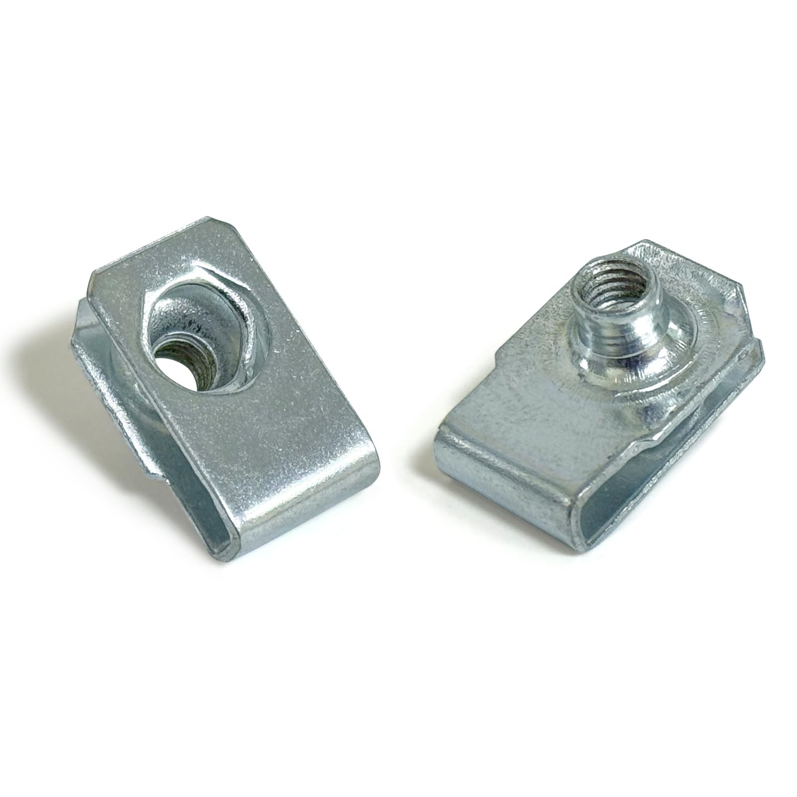 #10-32 U-Style Clip-On Nut, Blue White Zinc Plated Finish, Carbon Steel, U-Type