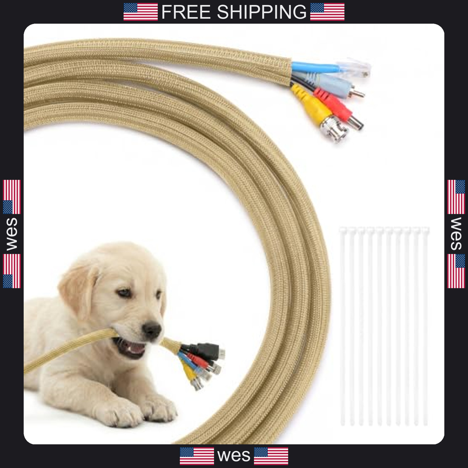 Yecaye 10ft Cable Sleeve 1/2 inch for Pets No Chew Wire Protectors Gold