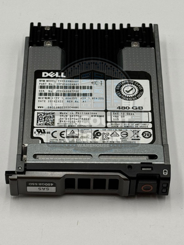 Dell 480GB SSD SAS 12G MLC MU 2.5in PX05SV w/ Tray 43PCJ Grade D 70% - 79%