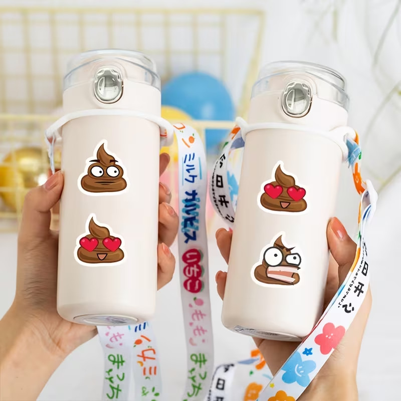3 Random Funny Poop Stickers Cute Emoji Vinyl Decals for Laptop Water Bottle