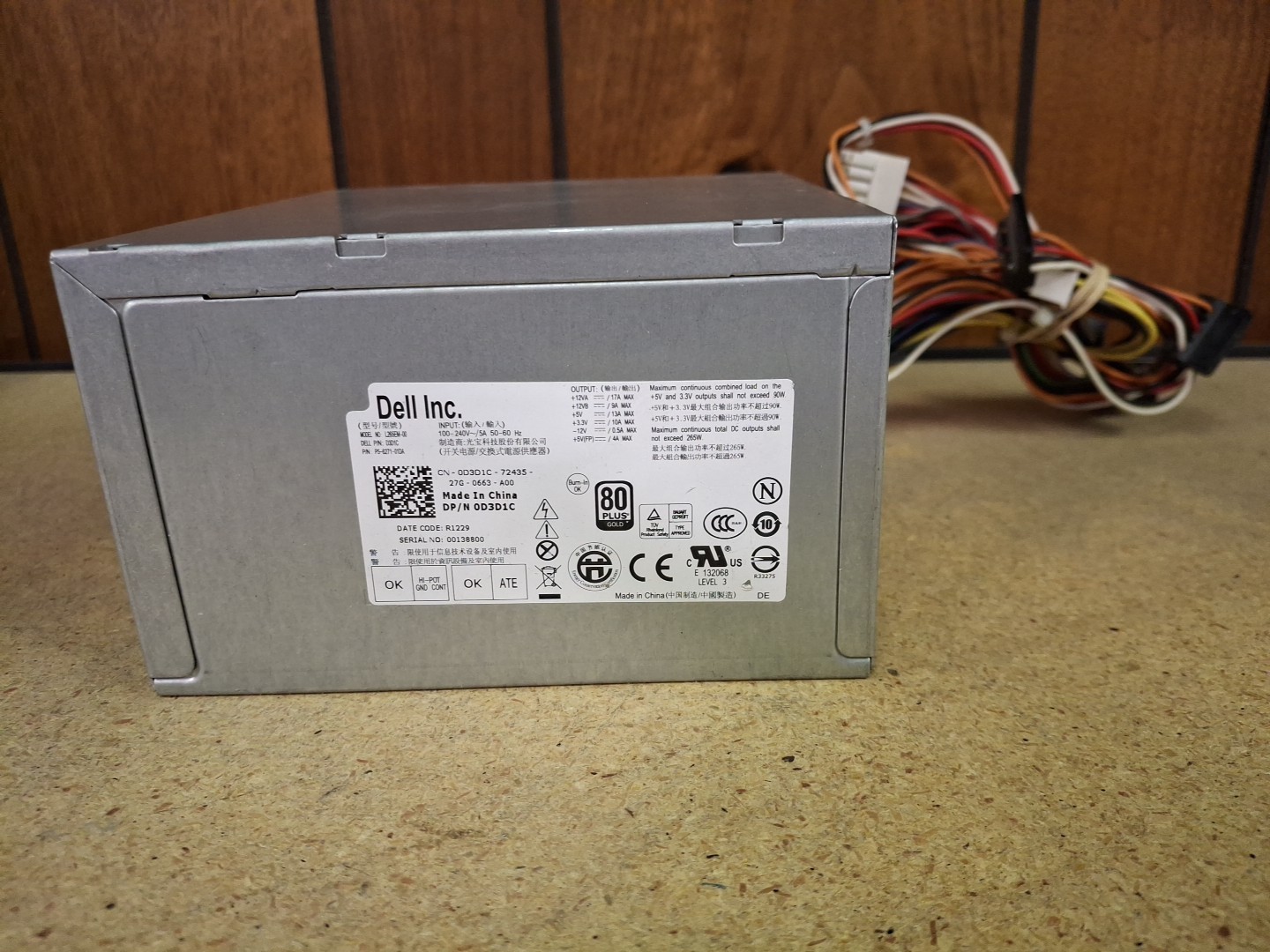 Dell L265EM-00 265W Power Supply D3D1C REV A00