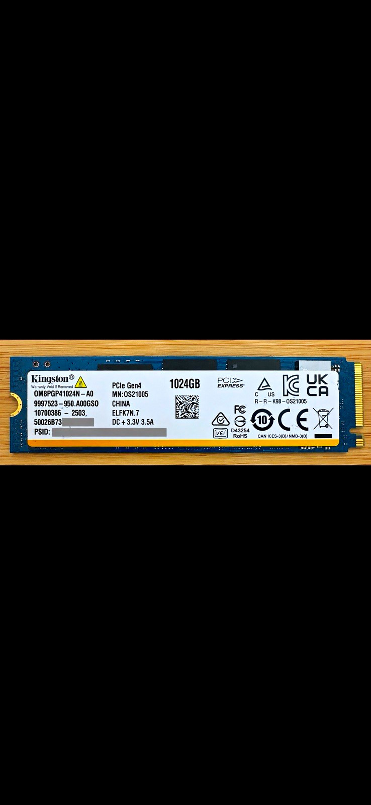Kingston 1TB NVMe M.2 SSD PCIe Gen4 OM8PGP41024N-A0 1024GB 91% Health