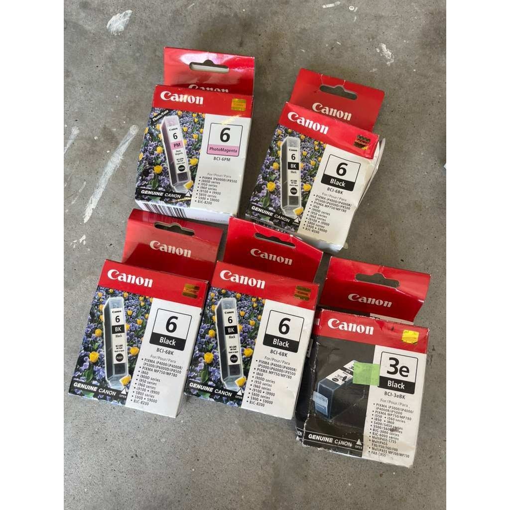 Lot 6 Canon Genuine Ink Cartridges BCI-6BK BCI-6PM BCI-3eBK Black Photo Magenta
