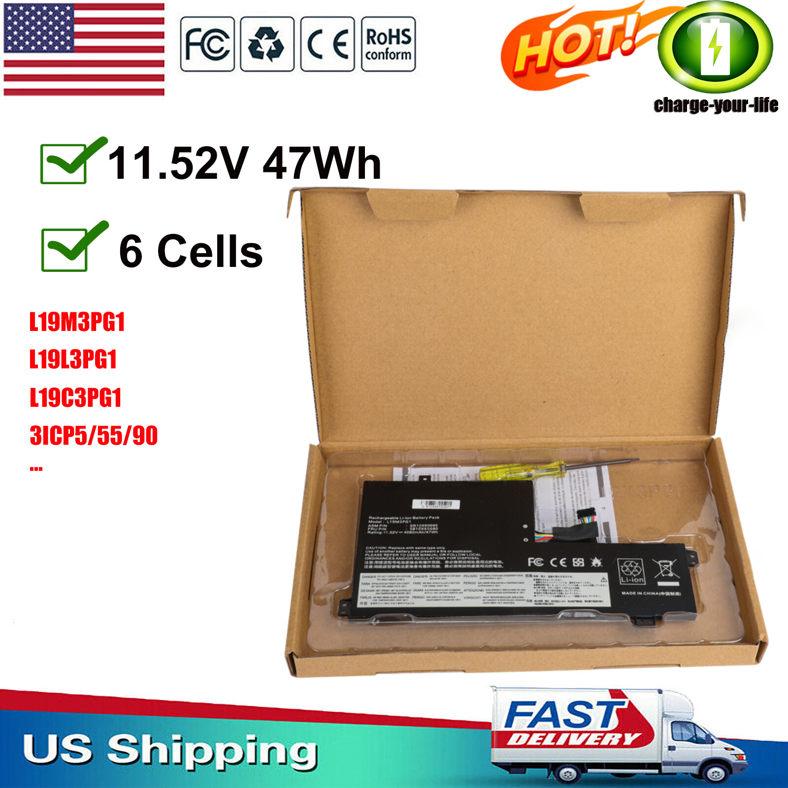 NEW FOR LENOVO 100E 300E CHROMEBOOK 2ND GEN BATTERY L19L3PG1 L19C3PG1 L19M3PG1