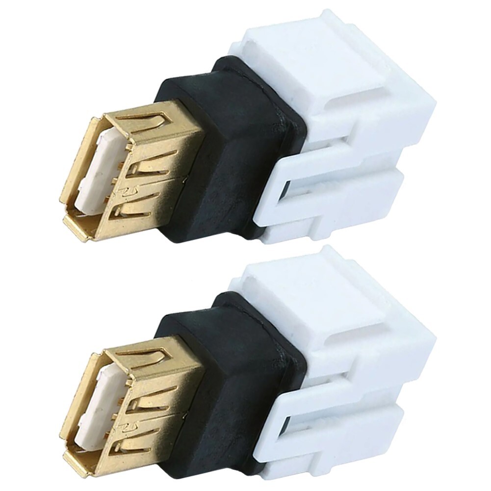 2x Keystone Jack USB 2.0 A Female to A Female Coupler Extension Flush Type White