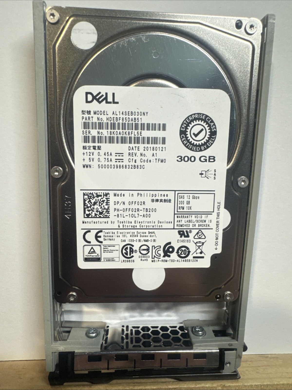 DELL 0FF02R 300GB 10K 12G 2.5 SAS AL14SEB030NY Internal Hard Drive 0FF02R