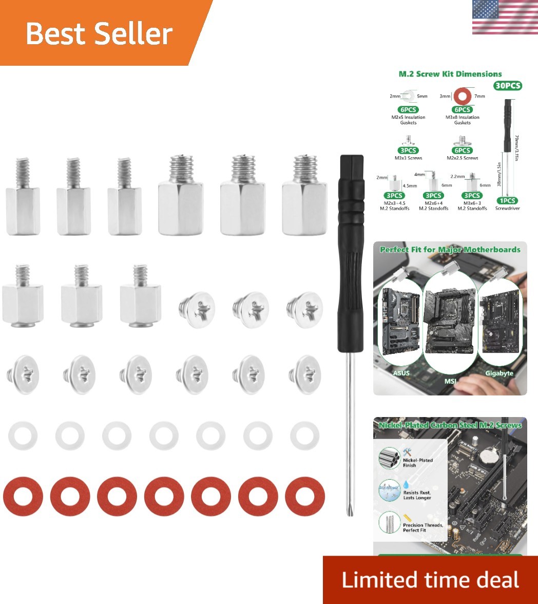 Comprehensive M.2 SSD Mounting Kit - 30 Pcs with Non-Magnetic Tool & Insulators
