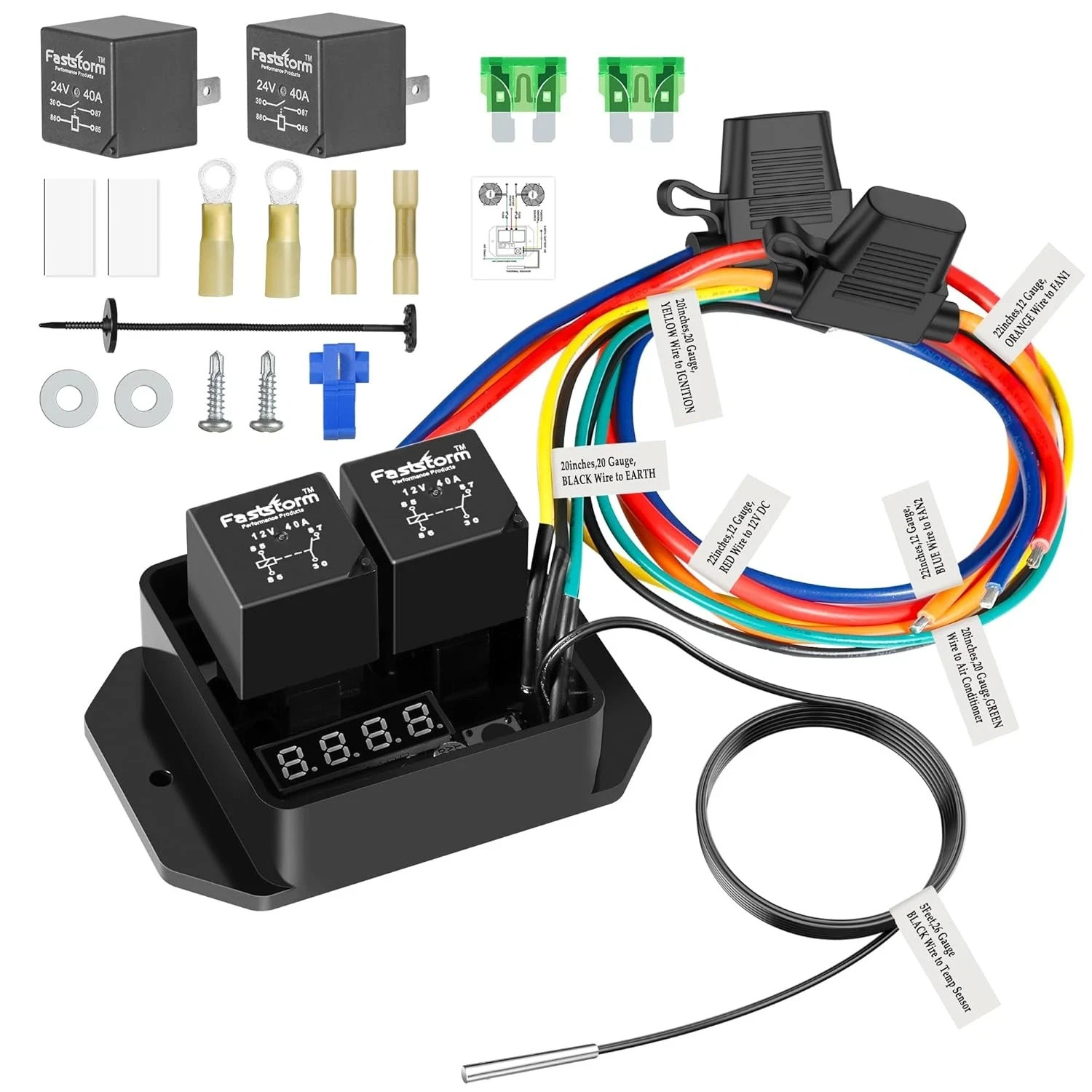 Digital Radiator Fan Switch Kit 12V/24V, Adjustable 104°F-230°F w/Dual Electri