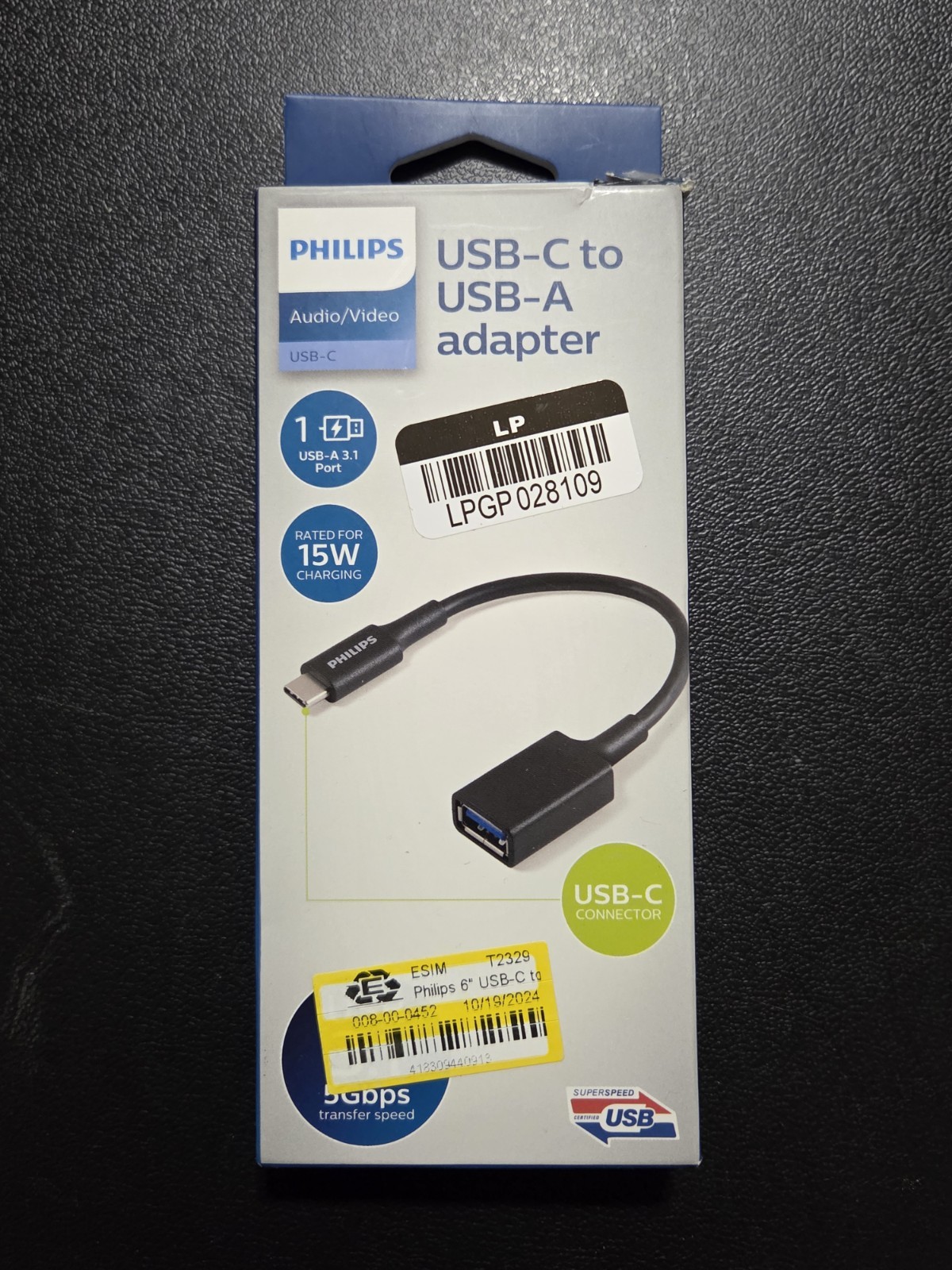 Philips USB-C to USB-A Adapter 15W 5Gbps USB 3.1