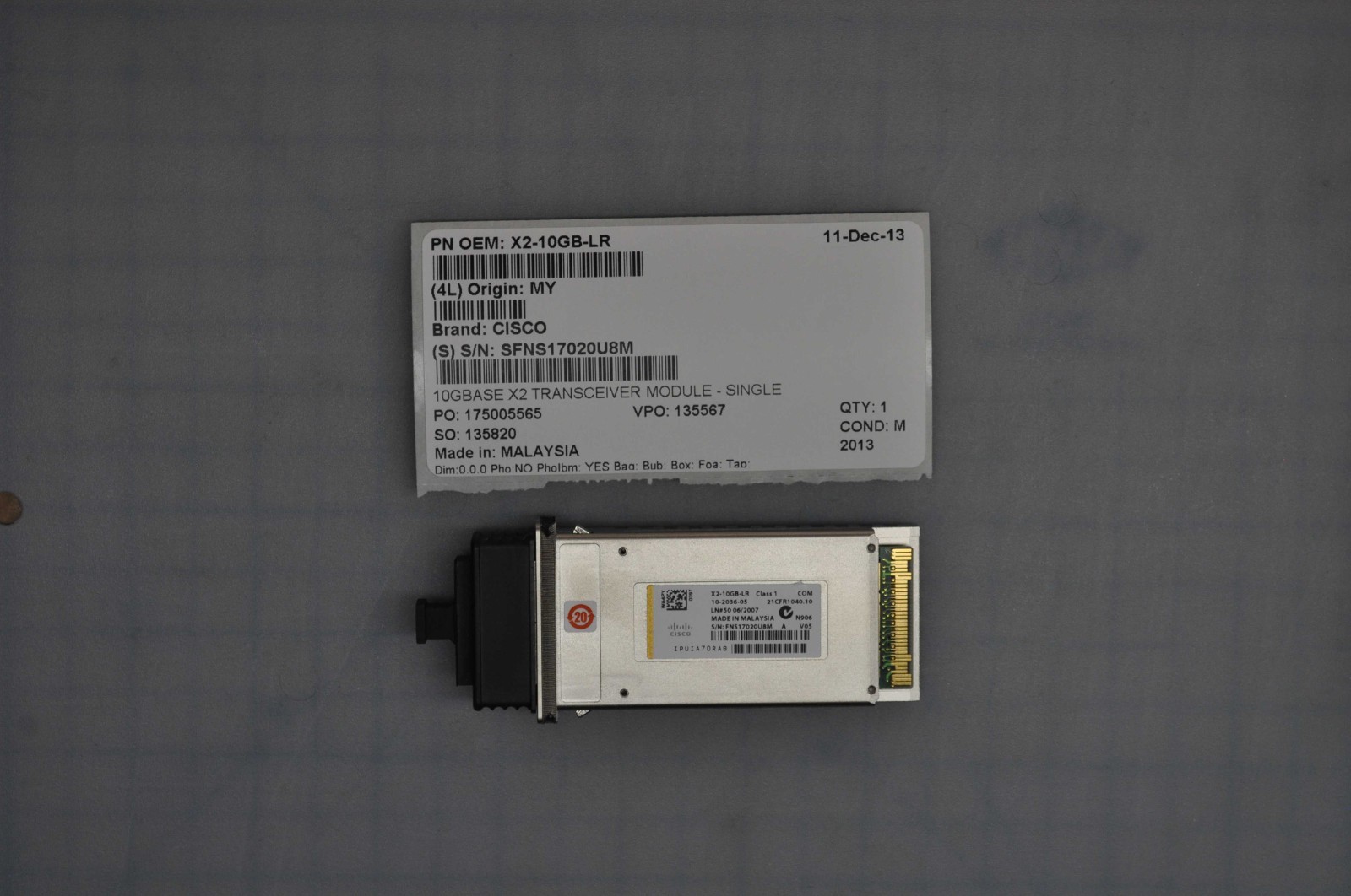 CISCO 10GBASE X2 TRANSCEIVER MODULE - SINGLE-MODE FIBER USED X2-10GB-LR