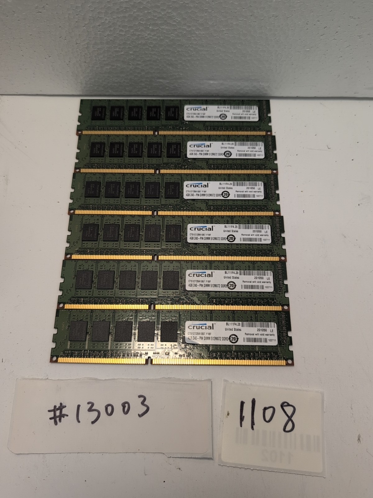 24GB (6X4GB) CT51272BA1067.Y18F Crucial  DDR3 ECC PC3-8500 Server Memory -
