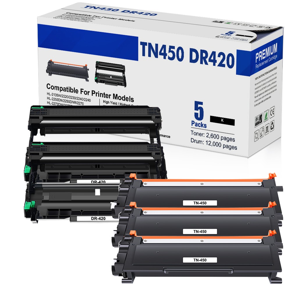 3PK TN450 Toner+2PK DR420 Drum Fit For Brother HL-2240 HL-2270DW/2280DW MFC-7240