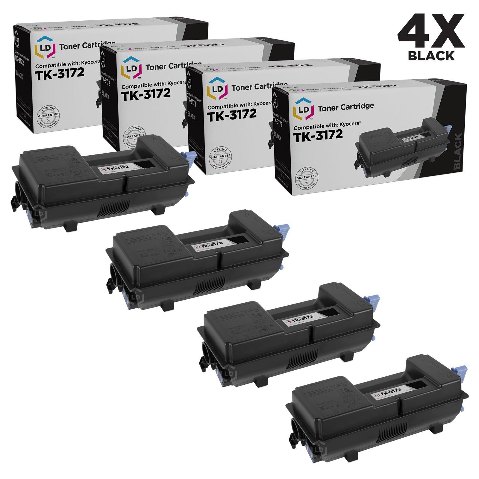 LD Compatible Kyocera TK-3172 (1T02T80US0) Black Toner 4-Pack for ECOSYS P3050dn