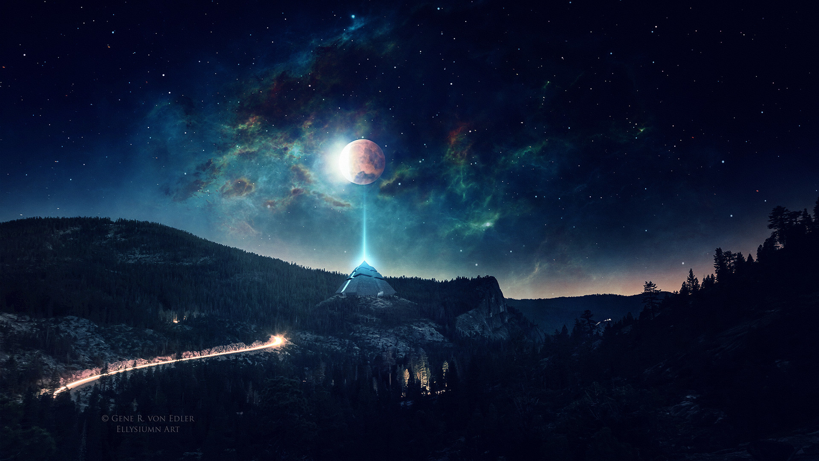 Landscape  art nebula pyramid space stars moon Custom Gaming Mat Desk