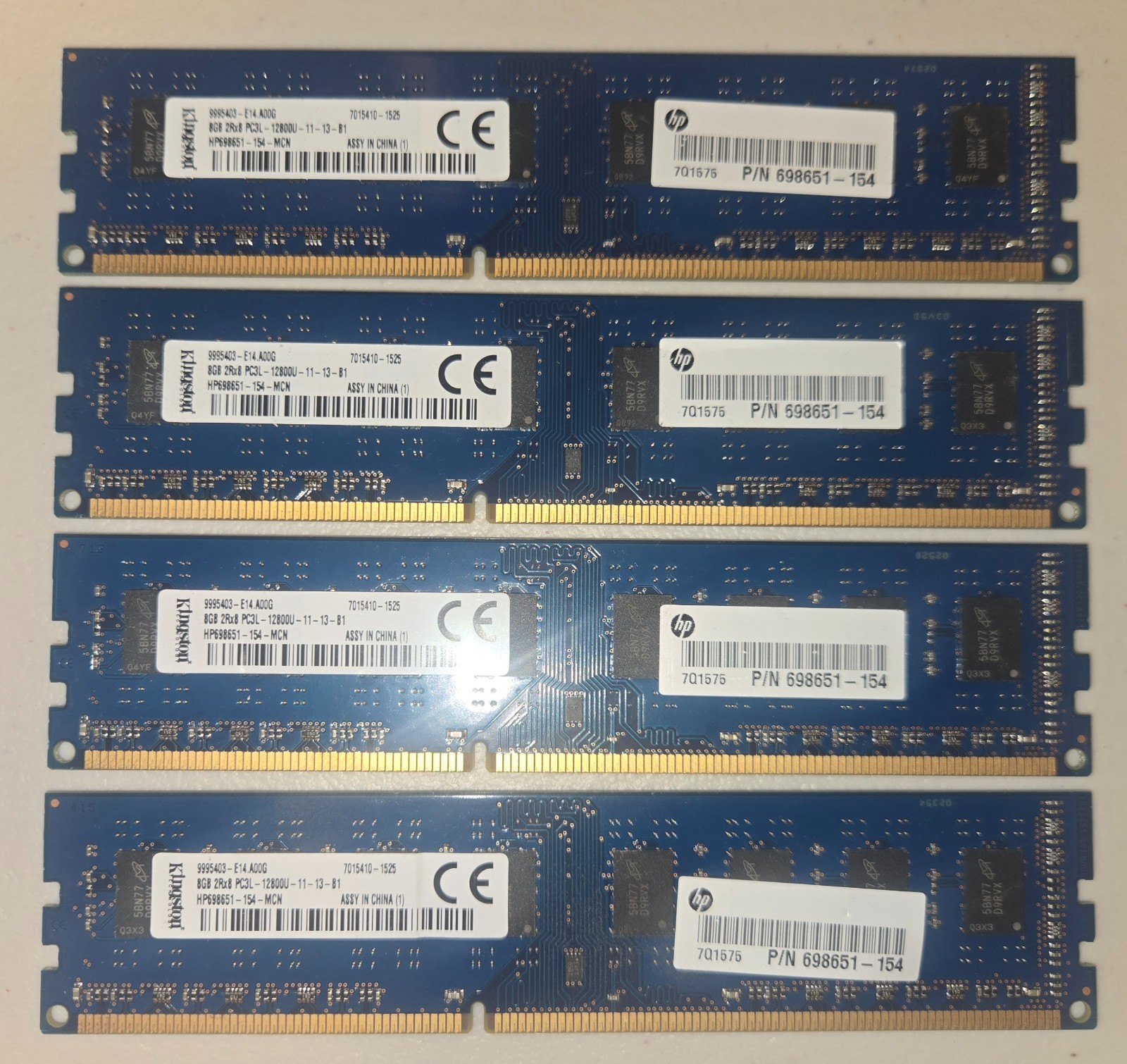 *Lot of 4* Kingston 32GB (4x8GB) 2Rx8 PC3L-12800U-11-13-B1 RAM Memory