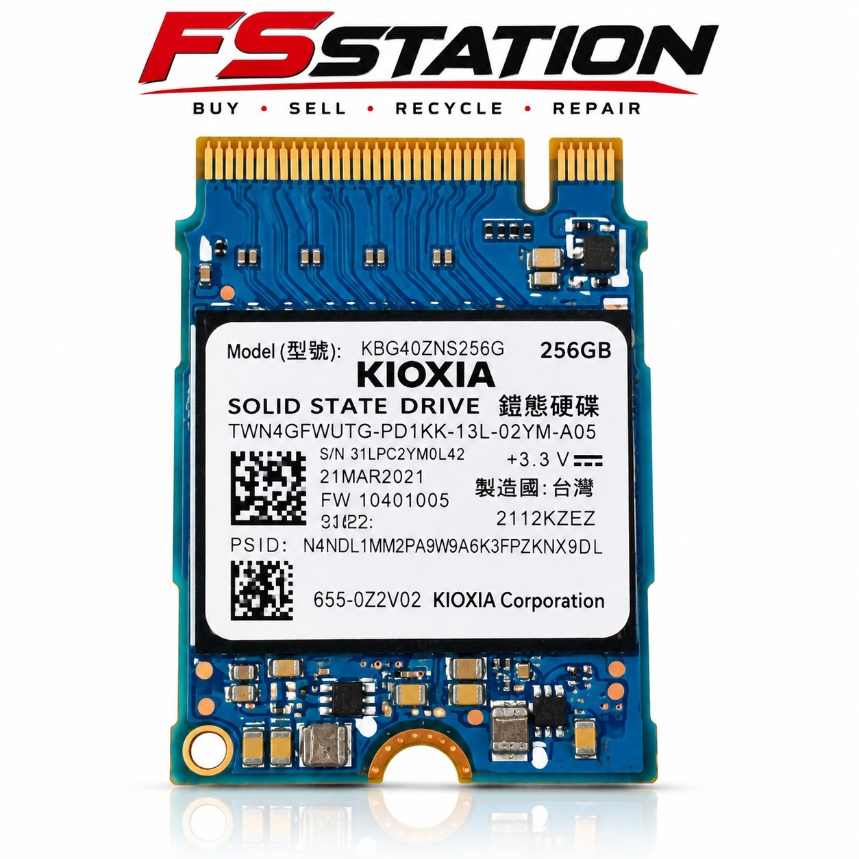 KIOXIA 256GB NVMe M.2 2230 SSD KBG40ZNS256G Dell DP/N 0FWJTG Solid State Drive