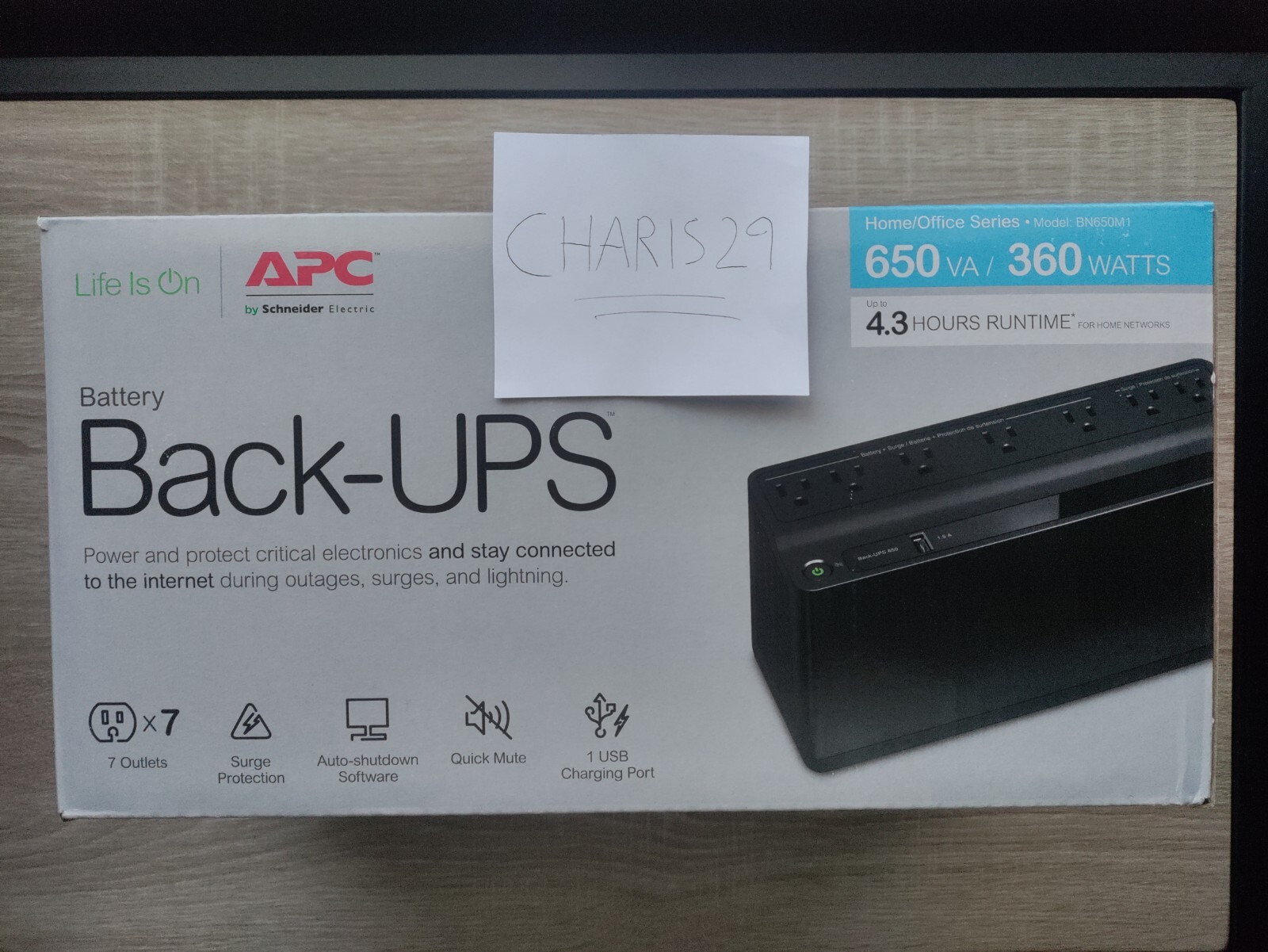 APC Battery Back-UPS, BN650M1 650VA / 360 Watts Up to 4.3 Hours Runtime