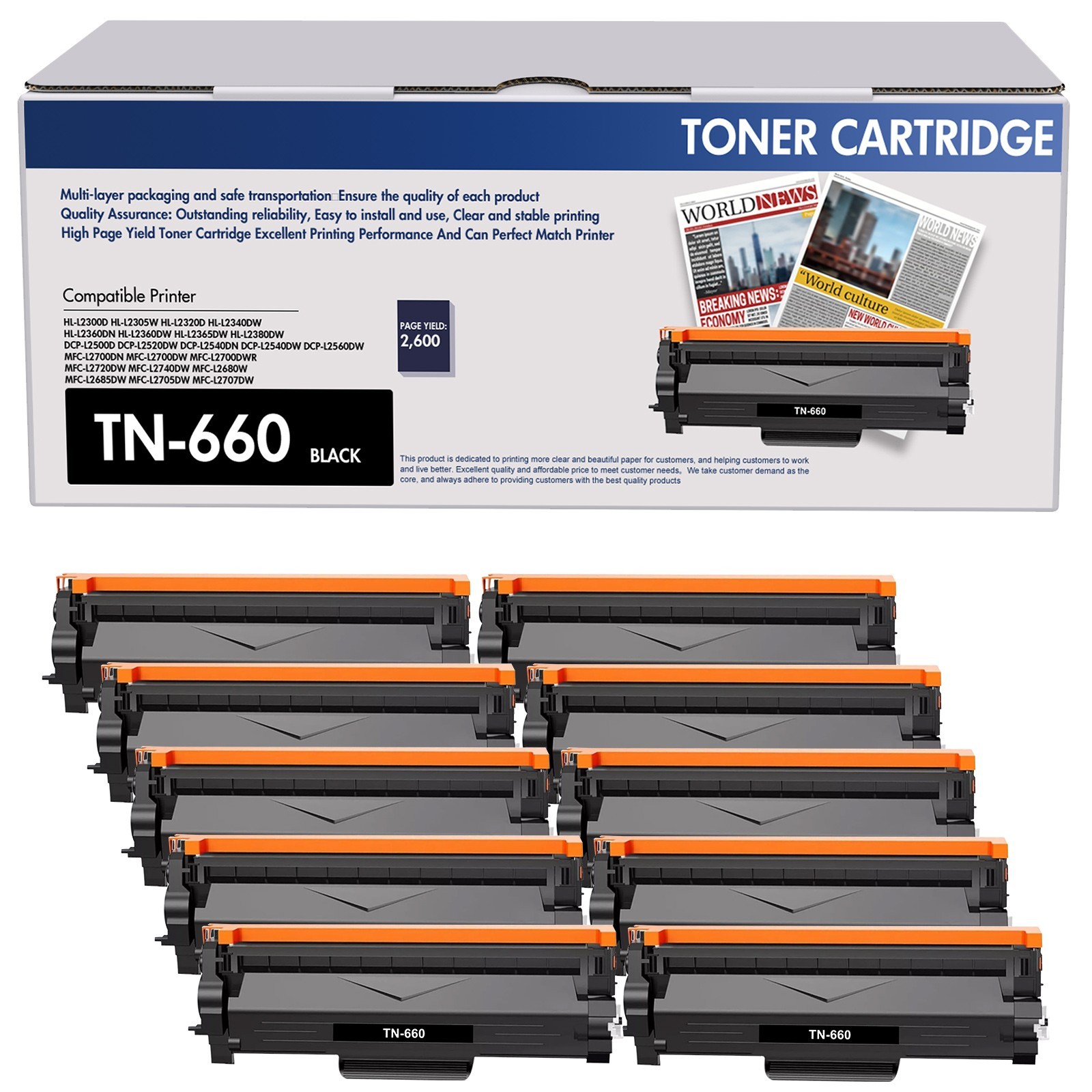 10 PK High-Yield TN660 Toner Compatible TN630 For Brother DCP-L2540DW Lots Black