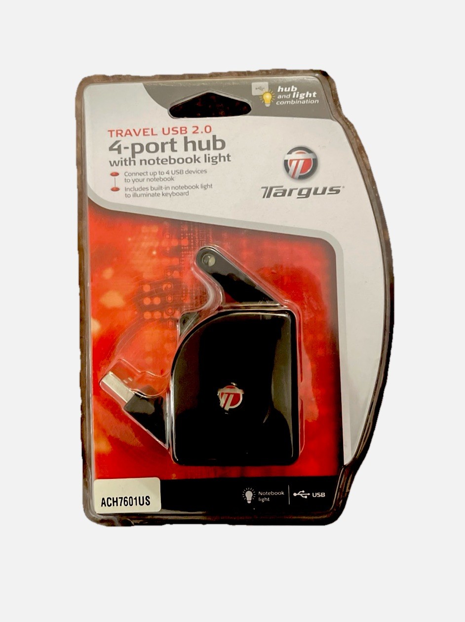 Targus Travel USB 2.0-4 Port Hub With Notebook Light. ACH7601US. Black New